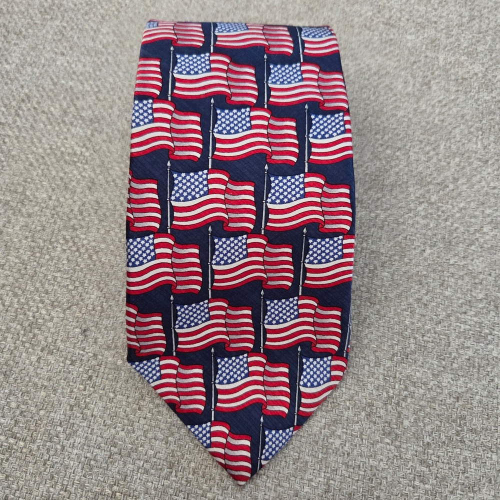 American Traditions Mens Silk Necktie American Flag Patriotic Stars Stripes Navy - Picture 3 of 6
